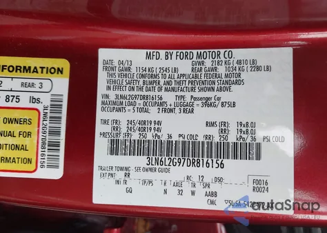 2013 Lincoln Mkz z USA, uszkodzony, nr VIN 3LN6L2G97DR816156